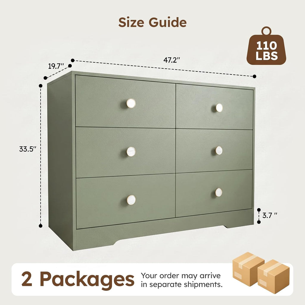 Baby Dresser Bedroom, 6 Drawer Organizer for Closet(Green)