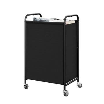 Laundry Hamper, Large Cart with Wheels and Handles, Black, 110L