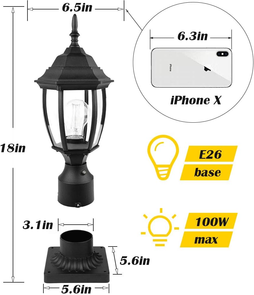 Dusk to Dawn Outdoor Post Light Hardwired 120V, Waterproof Aluminum Pole Light Fixture with Pier Mount Base