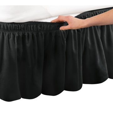 Wrap Around Bed Skirt, Elastic Dust Ruffle, Black, Twin/Full