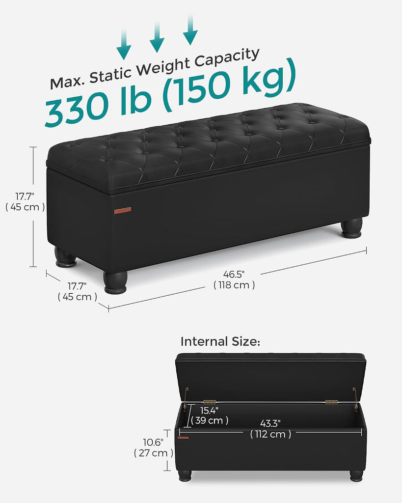 Storage Ottoman, Storage Bench, Tufted Entryway Bedroom Bench, 17.7 x 46.5 x 17.7 Inches, Hinges Easy Lid Operation