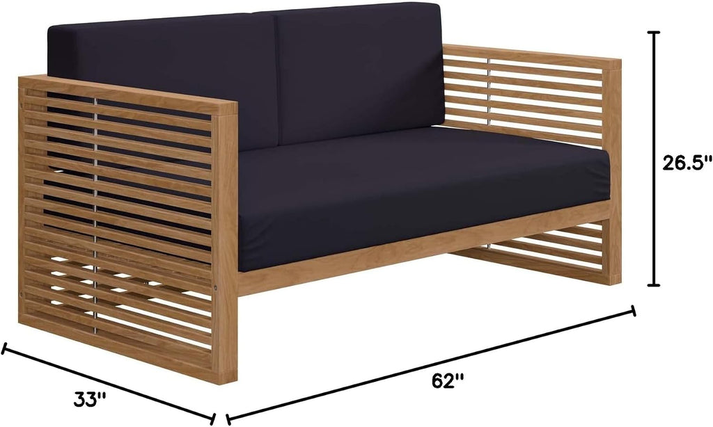 Carlsbad Outdoor Patio Teak Wood Loveseat in Natural Navy