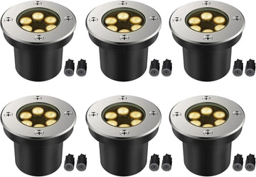 Outdoor Landscape Lights, Low Voltage In Ground Well Lights, 6 Pack | 3000K Warm White, 6W LED, 12V/24V, IP67
