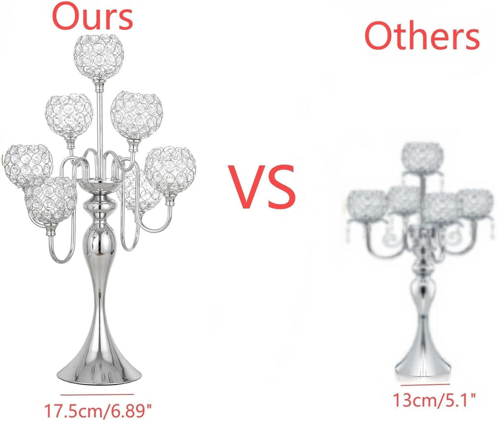 Silver Candelabra for Table Centerpiece with Crystal, 7 Arms 27.1 inch Tall Candle Holders with Globes, Dining Table