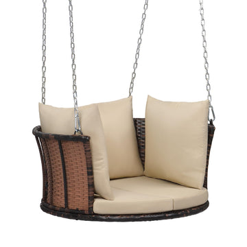 2.4FT Rattan Swing Bench, Round Wicker Hanging Porch Swing (Brown)
