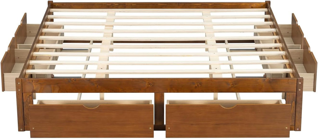 Japanese Low Solid Platform Bed Frame (Walnut, King)