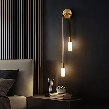 Brass Finish Wall Sconces 2-Light G9 Gold Vanity Lights, Modern Wall Mount Light Fixtures with White Acrylic Shade