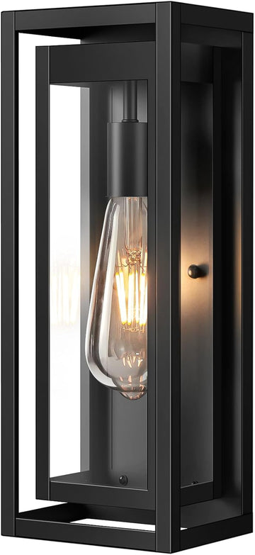 15" Large Outdoor Light Fixture Wall Mount, Matte Black Outdoor Sconce Lights, Modern Waterproof Exterior Porch Lights with Clear Glass Shade for Front Door, Garage, 1 Pack
