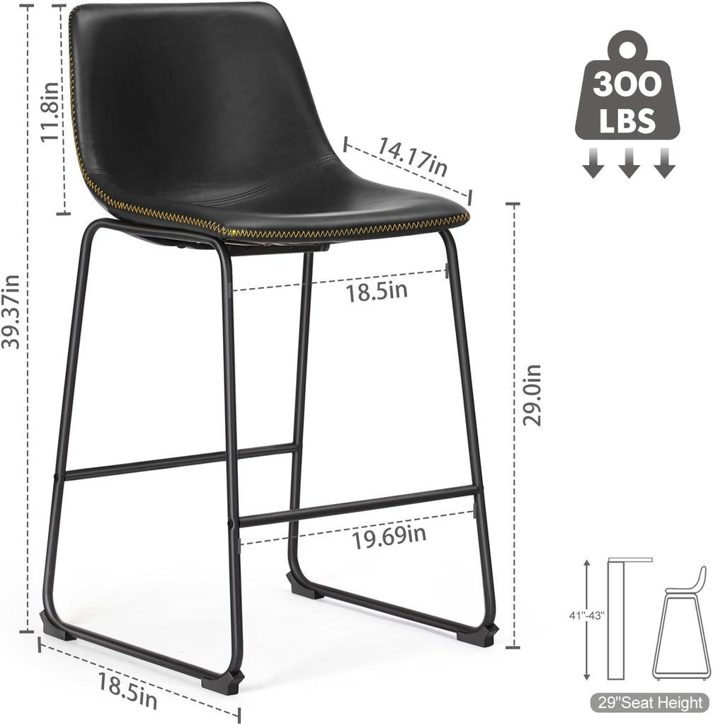 Counter Height Bar Stools Set of 4, 30 inch Height Stool Faux Leather Barstools with Back, Armless