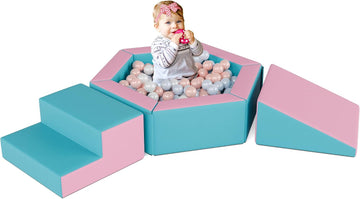 Foam Climbing Blocks for Girls Toddlers,Pink Soft Play Set Ball Pit,Climb & Crawl Foam Playset for Kids, Toddler