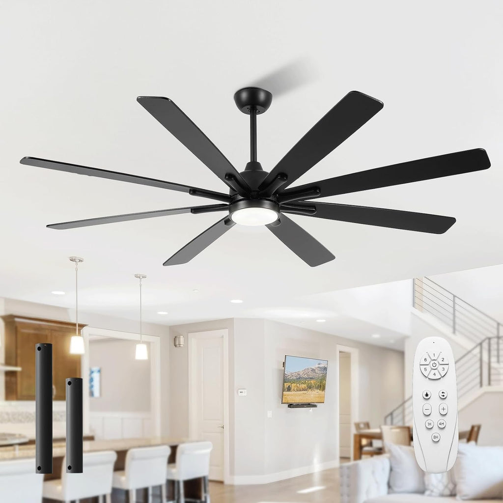 96" Ceiling Fan with LED Light and Remote - Black