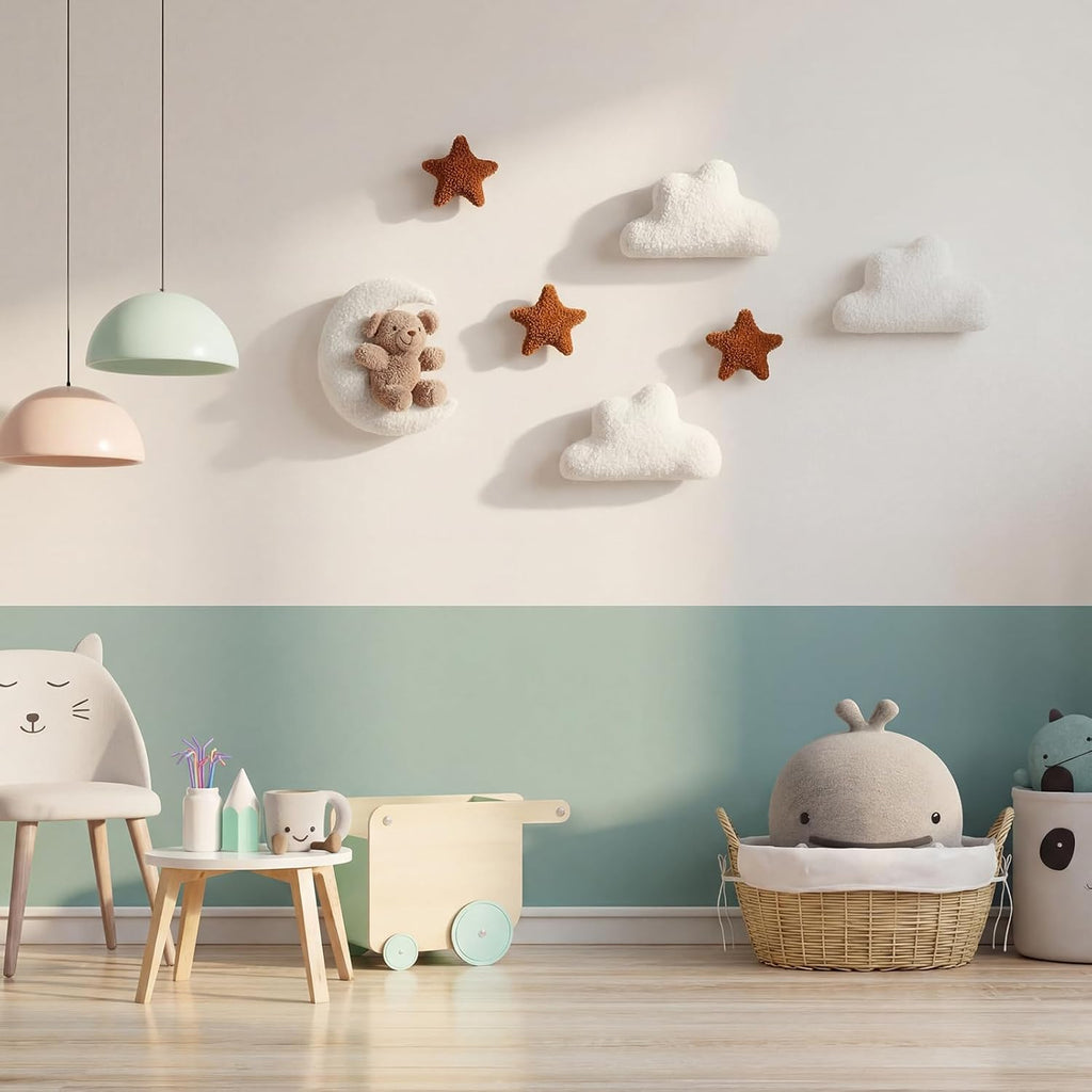 7 Pcs Teddy Bear Nursery Wall Decor Moon Teddy Bear Wall Art