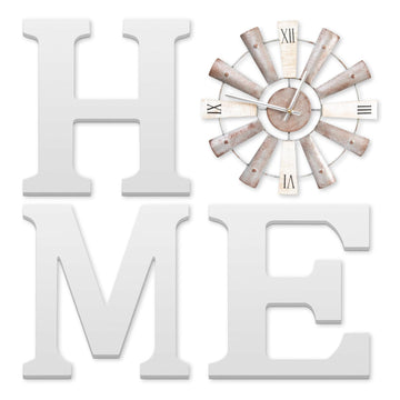 Farmhouse Home Signs with Windmill Clock Wall Decor Rustic Home Letters Wall Art Kitchen Entryway Dining Room Bedroom