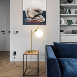 Mid Century Modern Table Lamp, 1 Light Brass Glass Globe Bedside Lamp