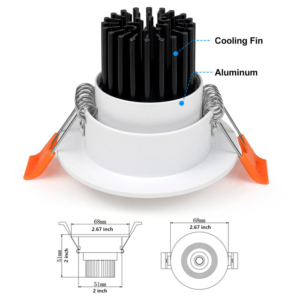 2inch LED Dimmable Downlight, 3W COB Recessed Ceiling Light, Warm White 3000K-3500K, CRI80, 25W 220LM Halogen Bulbs