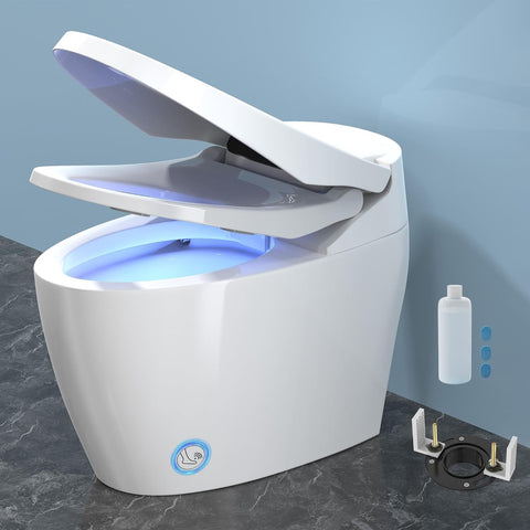 Smart Tankless Toilet with Built-In Bidet, Foam System, Foot Sensor Operation, Auto Open and Close Lid, Heated Seat, Multiple Wash Modes, Temperature Display