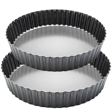 9" & 11" Deep Dish Tart Pan, 2 Pack Nonstick 2" Tall Tart Pan, Quiche Pan, Carbon Steel Deep-dish Pie Pan with