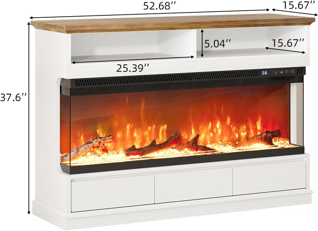 Fireplace TV Stand with 50" Electric Fireplace, Fireplace Entertainment Center with 3-Side Glass Insert, 3 Drawers