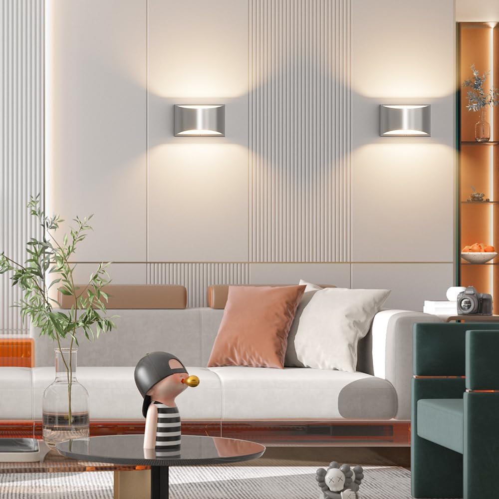 Nickel Modern LED Wall Sconce Hardwired Indoor Wall Lights 1 Pack Up and Down Wall Mount Light Bedroom Hallway