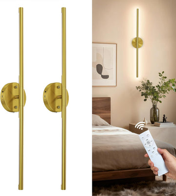 Battery Operated Wall Sconce Set of 2, Rechargeable Wall Lamp with 6000mAh Dimmable Bulbs and Remote, 3000K-6500K LED