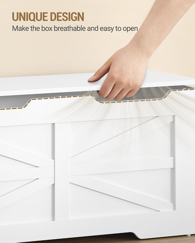 47" Large Storage Bench, 225L/59Gal FSC Wood Chest | Pure White | 330lb Seating | Double Hinges | Bedroom Blanket