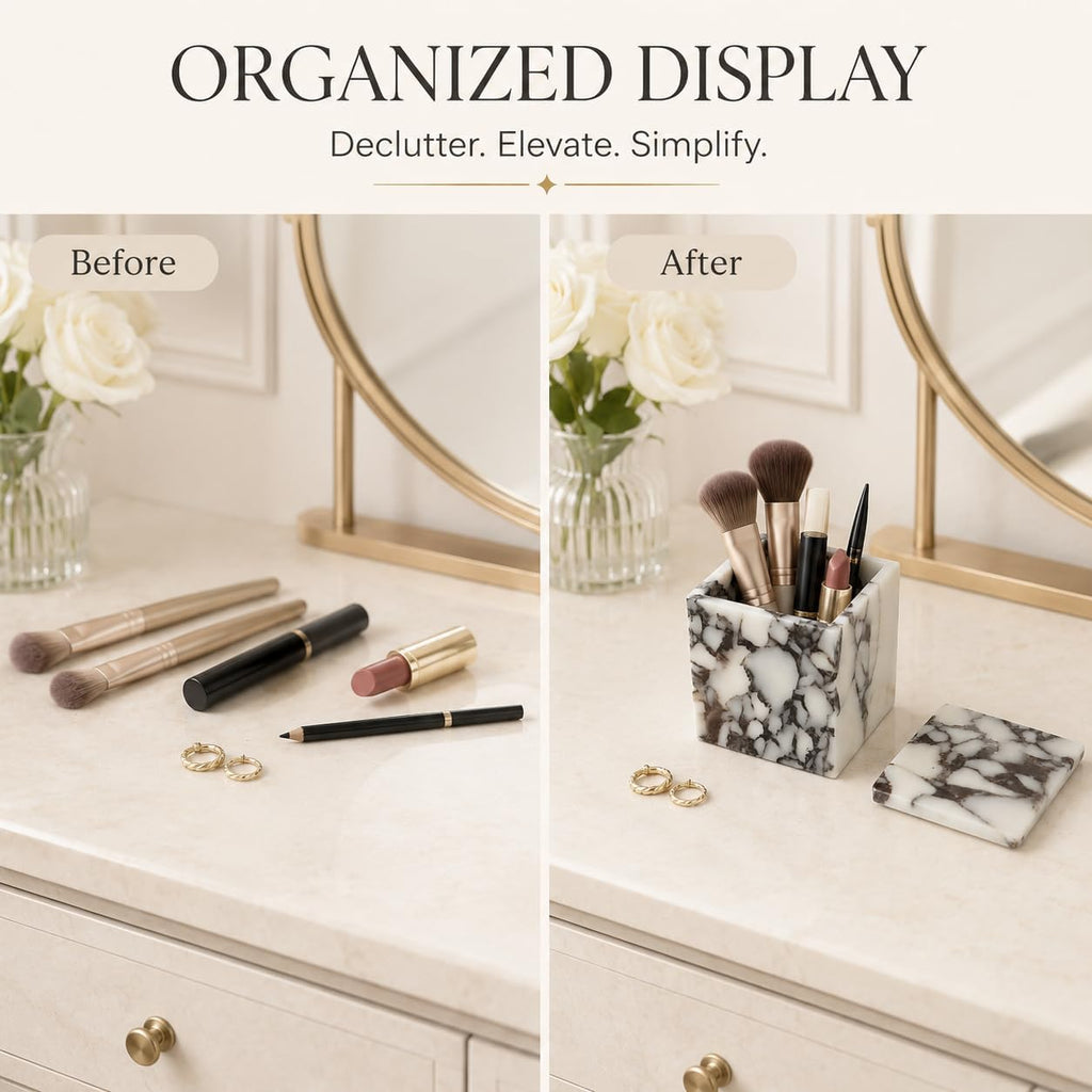 Natural Marble Square Storage Box with Lid, 3.94