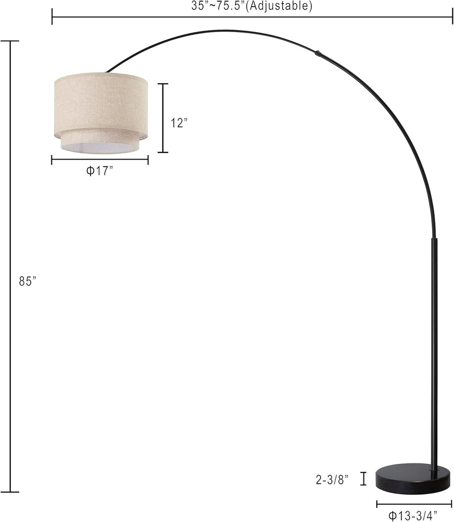 Modern Arcing Floor Lamp - Tall Stand Up Arching Drum Shade - Large Contemporary Floor Lamps and Bedrooms