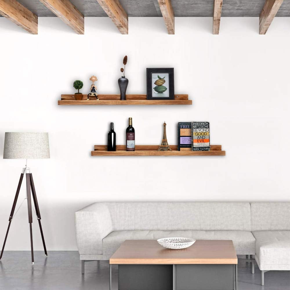 Rustic Wood Floating Shelves Books Long Wall Bookshelf Photo Picture Ledge Shelf with Lip Wall Shelf for Kids Bedroom