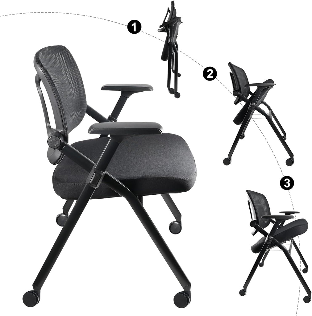 Folding 10 Poker Chairs with Wheels - Cushioned Seat, Leather Armrests & Easy Mobility - Foldable Poker Table Chair