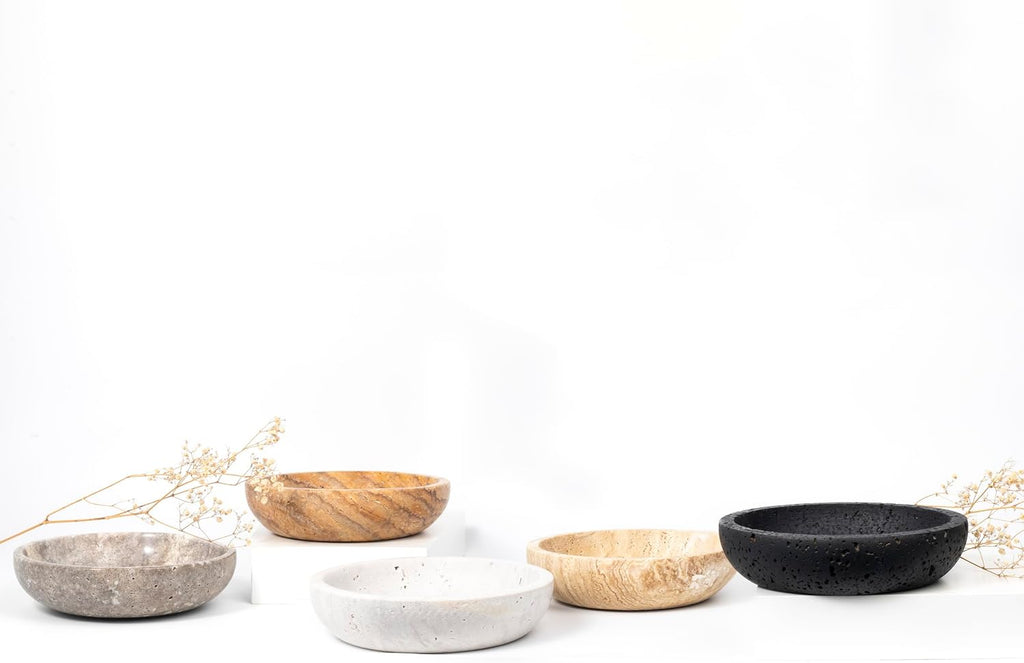 Travertine Decorative Bowls Decor. Key Bowl Table in a Choice of 5 Colors (Silver-Gray, Small)