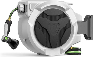 100 FT x 1/2 Inch Retractable Garden Hose Reel for Garden Watering | Any-Length Lock, 10-12s Auto Rewind, 10 Spray