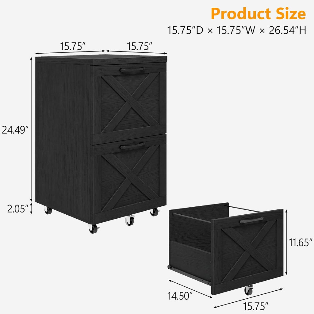 Farmhouse File Cabinet with 2 Drawers, Vertical Filing Cabinet on Wheels for Letter/A4 Size Hanging Files, Mobile