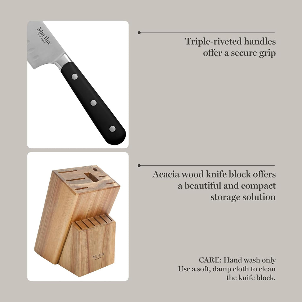 Eastwalk 14 Piece High Carbon Stainless Steel Cutlery Knife Block Set w/ABS Triple Riveted Forged Handle Acacia Wood