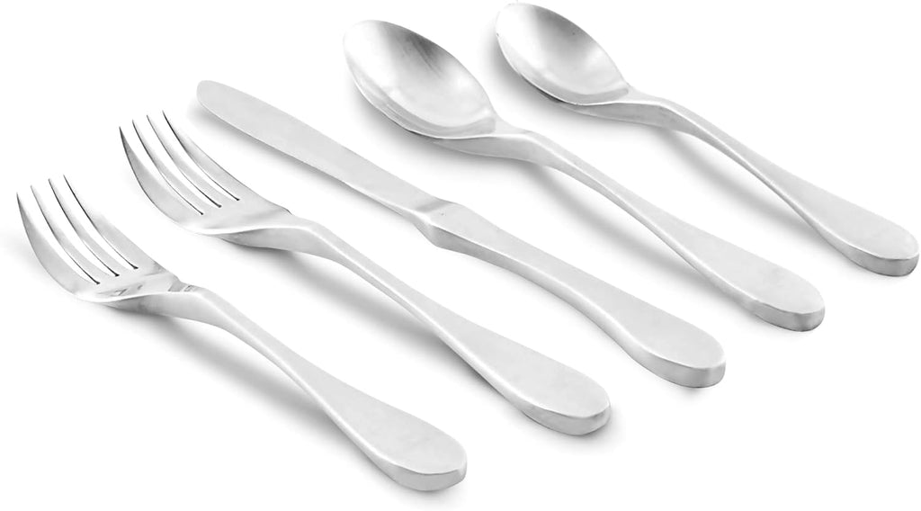 Silverware Set - 20-Piece Matte Silver Cutlery set - Ergonomic Design Utensil sets