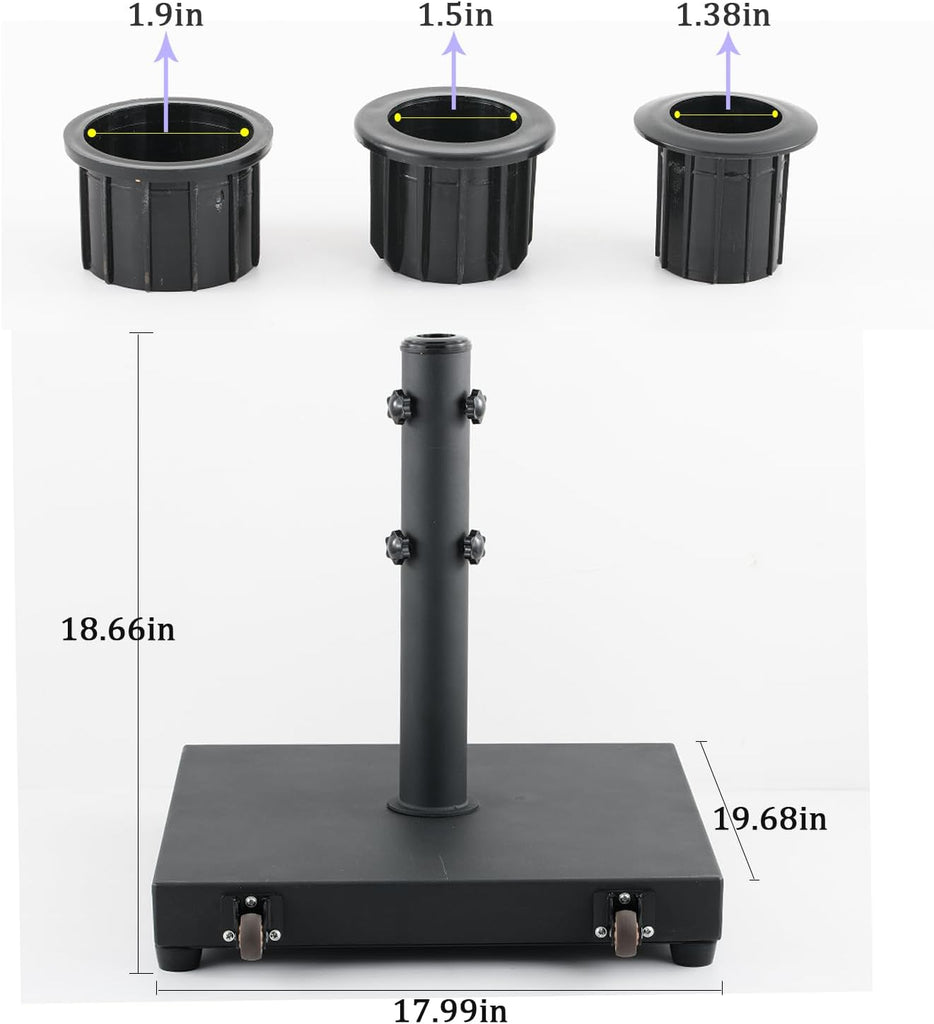45lbs Umbrella Base Steel Square Weighted Umbrella Stand with Wheels | Heavy Duty Patio Umbrella Stand Outdoor Base for