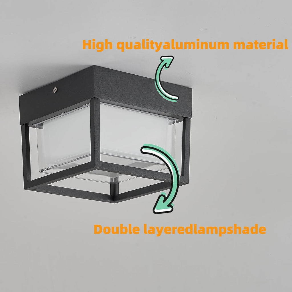 Outdoor Ceiling Porch Light LED Flush Mount for Wall or Ceiling, Square Exterior Wall Lamp for Front Porch,Garage