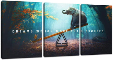 Elephant Wall Art, Motivational Inspirational Canvas Wall Art, 3 Pieces Elephant Painting Prints Wall Decor Bedroom - Set of 3