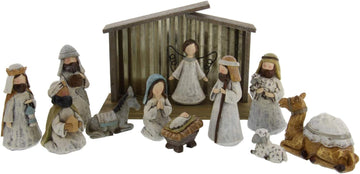 Burton and Burton 12 Piece Premium Nativity Set, Includes 11 Resin Figurines - A King is Born Scene Including Baby