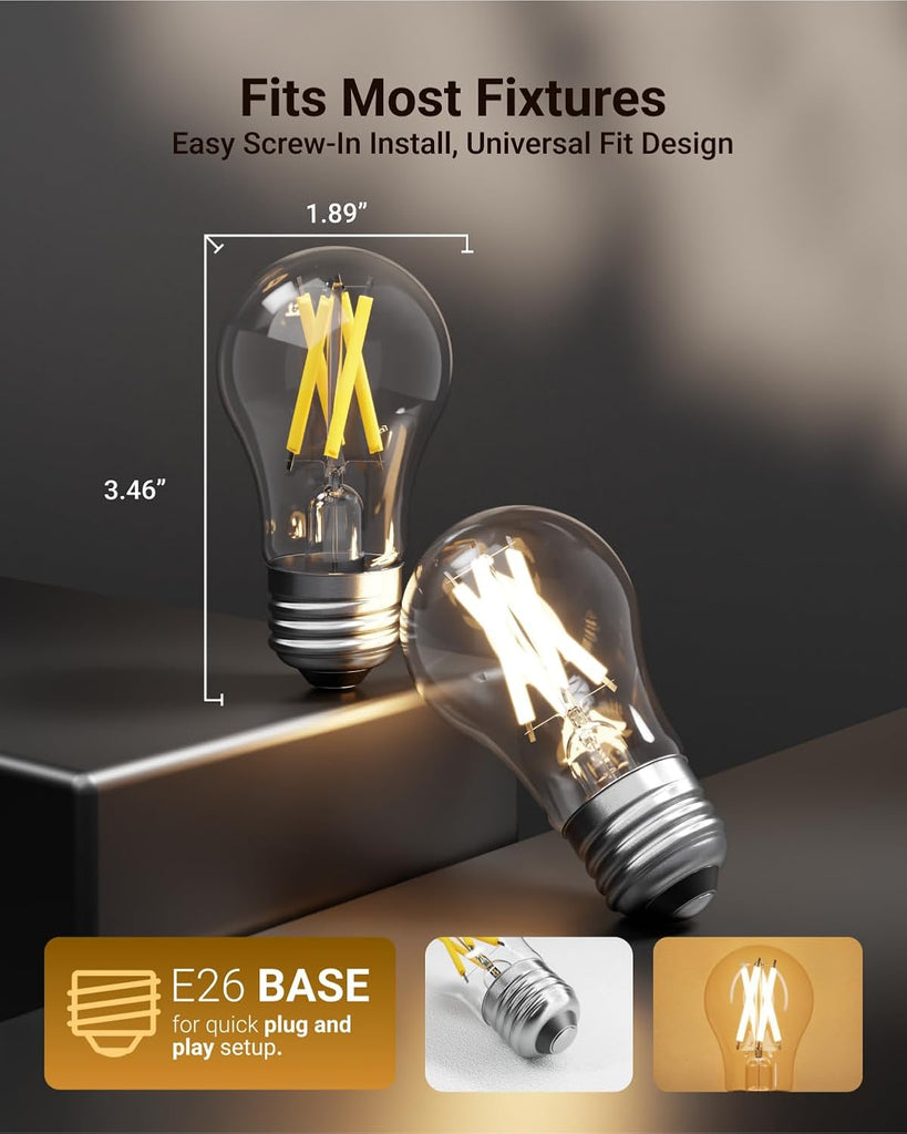 12 Pack A15 3000K Light Bulbs LED, Edison Style Bulb, Dimmable Vintage Filament Lighting, 800 LM, 7W (60W Equivalent)