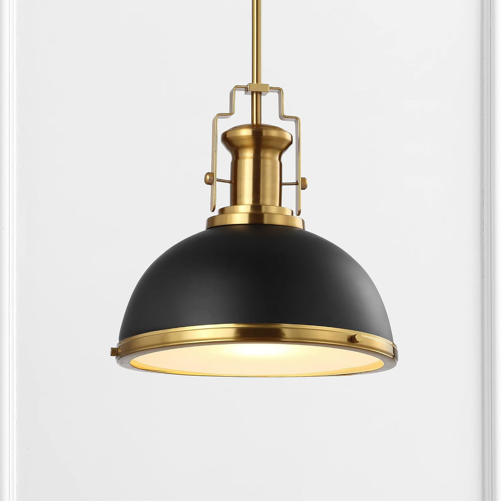 13" Black/Brass Gold Modern Industrial Iron LED Dome Pendant Light, Adjustable Hanging Fixture for Kitchen Island or