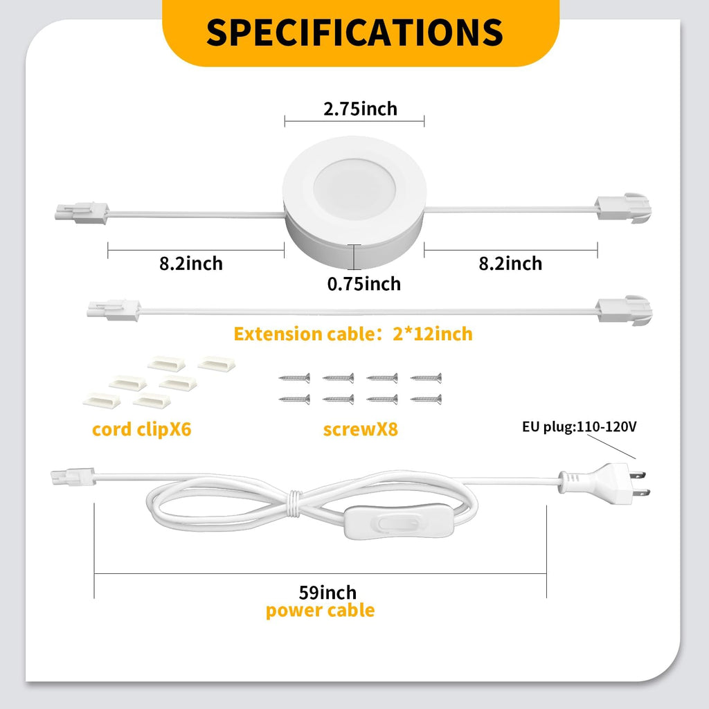 Linkable LED Puck Light,Hardwired Under Cabinet Lighting with Switch