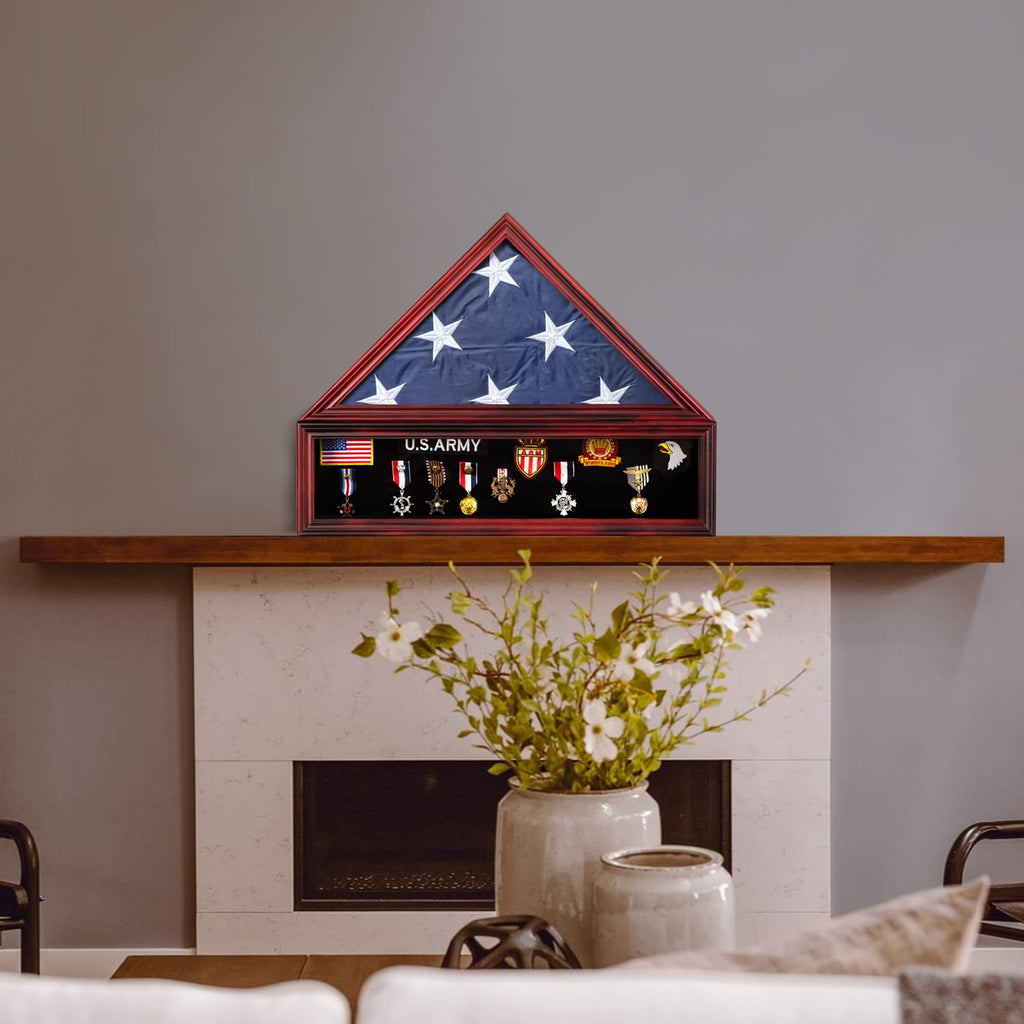 Medium Military Shadow Box with Flag Display Case, Mahogany