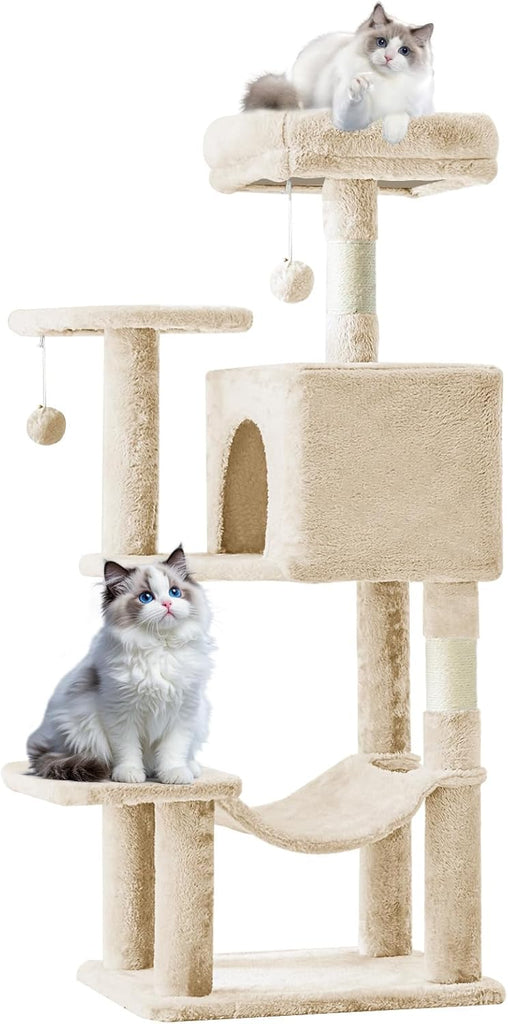44 Inch Cat Tree Tower, Cat Climbing Tower with Natural Sisal Scratching Posts, Hammock