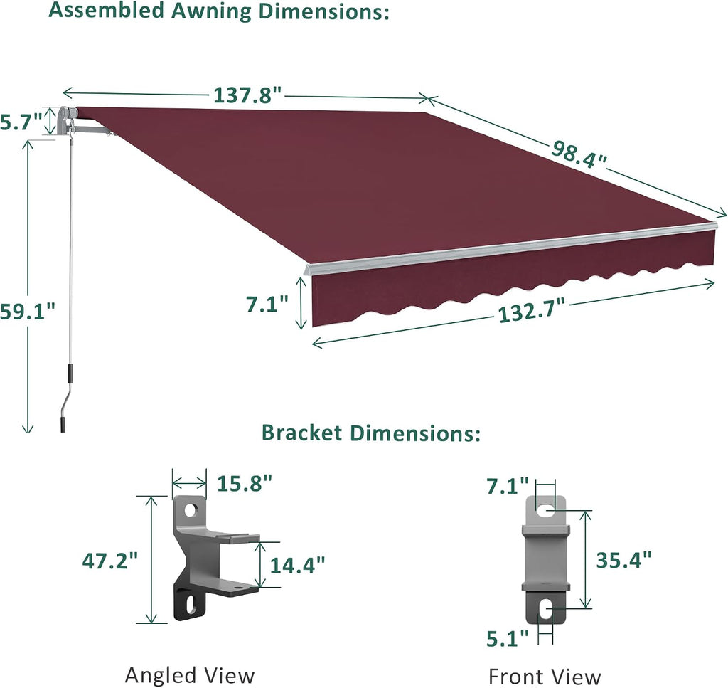 Patio Awning 12x8 Feet Sunshade Canopy for Manual Retractable Awnings, with Aluminum Frame and 280G Polyester Fabric