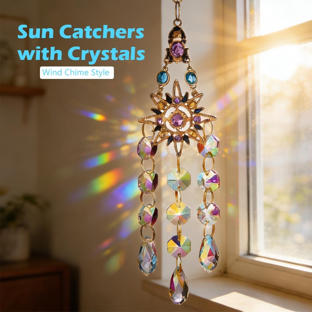 Crystal Suncatcher, Sun Catcher Crystals for Window Hanging, Crystal Wind Chimes Outdoor Indoor Decoration