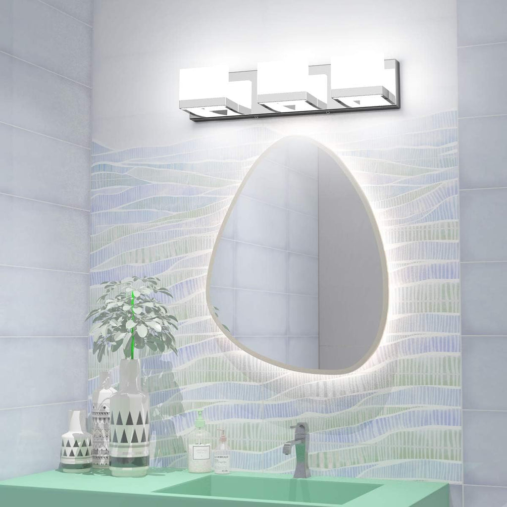 Modern 3 Lights LED Vanity Light Up and Down Chrome Bathroom Wall Light Fixtures Over Mirror(White Light 6000K)