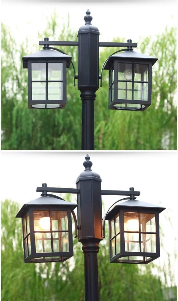 Outdoor Lamp Post Light, 2-Lights E27 Traditional Retro Outdoor Path Pillar Light Ip54 Waterproof Glass Lantern Black