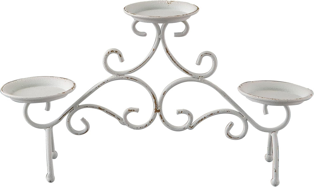 Rustic Fireplace Candelabra Candle Holder, 3 Arm Metal Pillar Candle Holders, Shabby Chic White Candle Holder for
