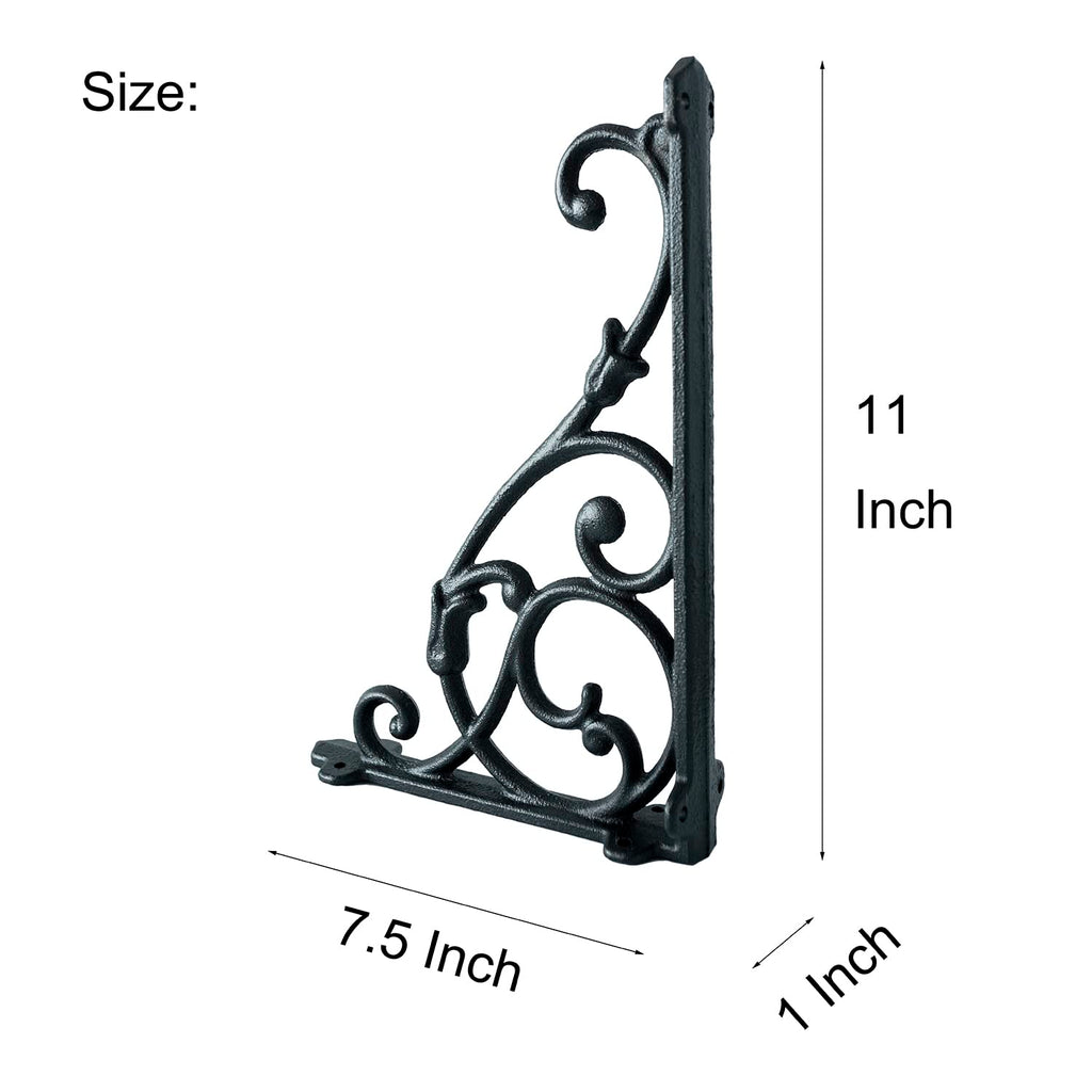 4 Pack Decorative Shelf Brackets,11*7.5 Inch Cast Iron Shelf Supply,Antique Black Corbel,Screws Anchor Included