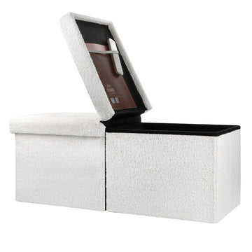Storage Ottoman Bench, 34" Folding Velvet Foot Rest Stool, White